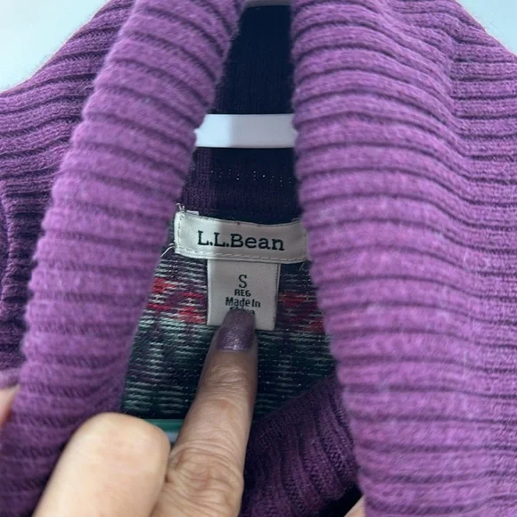 L.L. Bean Turtleneck Cotton Cashmere Sweater Purple Red Fair Isle cozy warm - Picture 2 of 7